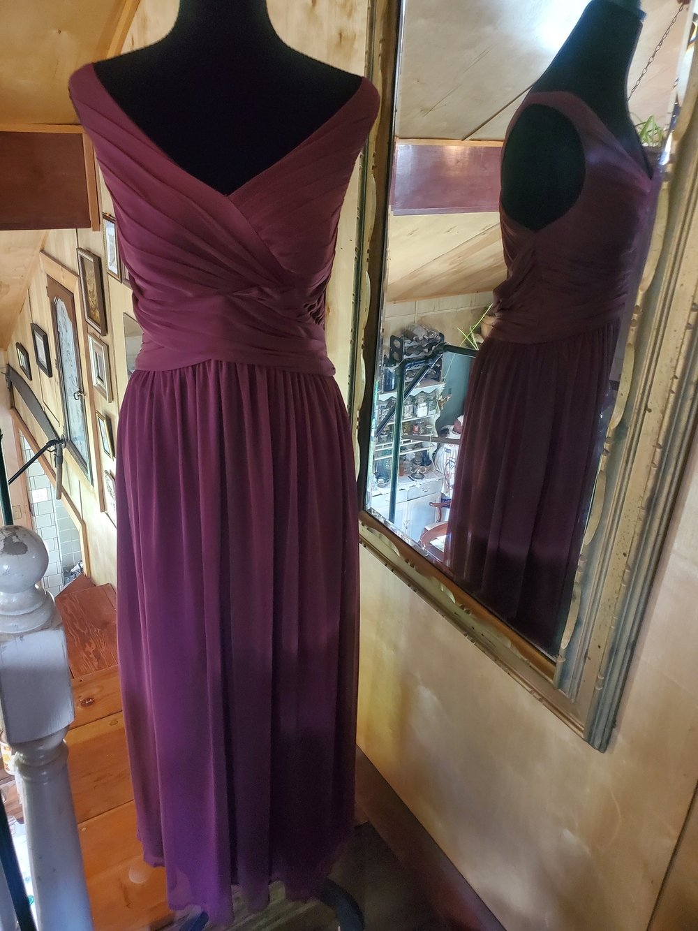 Elegant Plum Off-Shoulder Chiffon Evening Dress By David's Bridal